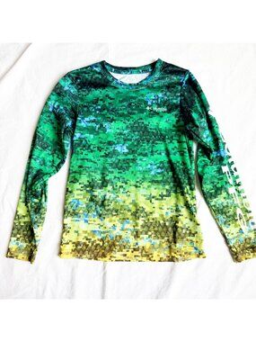 Columbia PFG Boys Long-Sleeve Shirt Green Digital Print UPF Sun Protection S 8